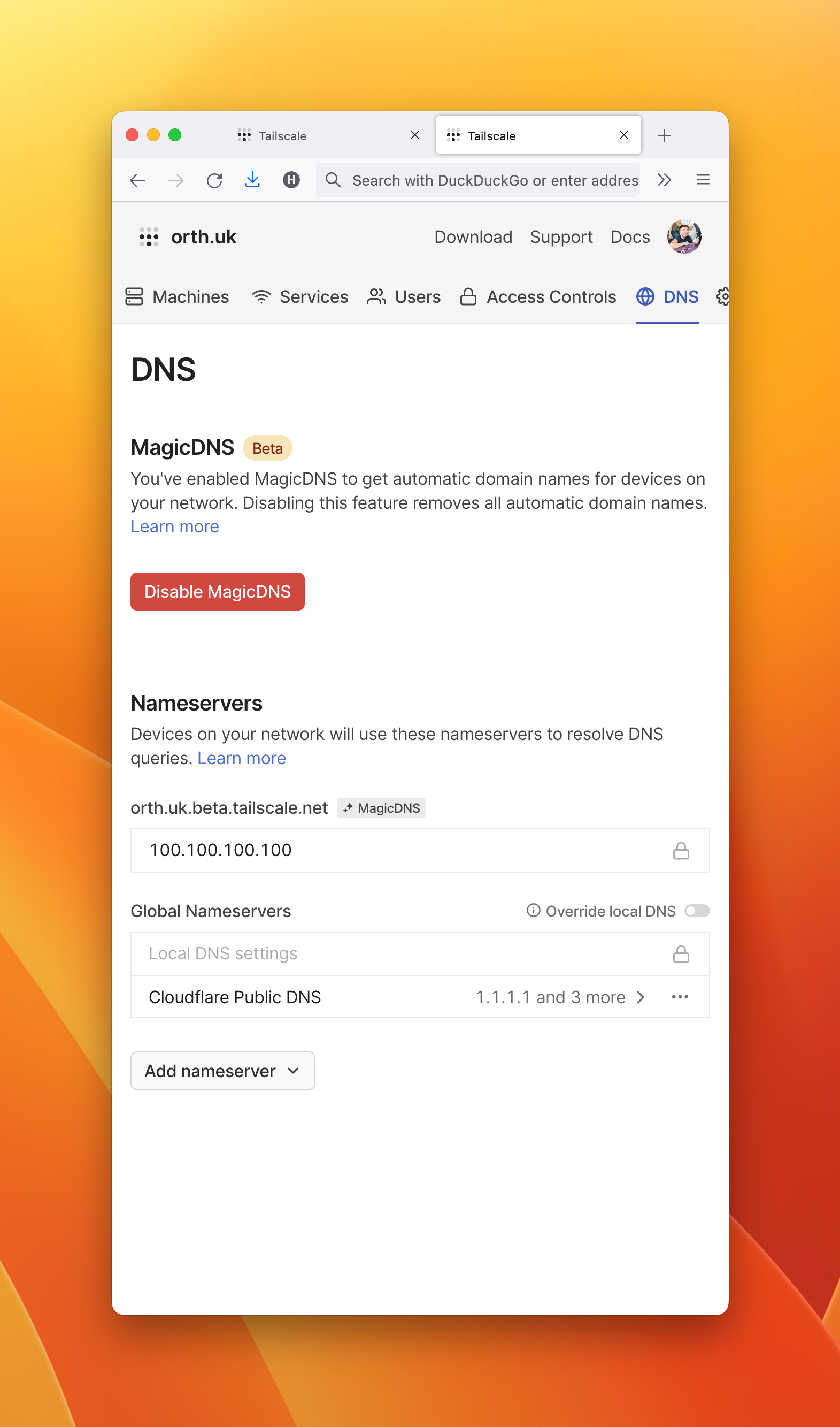 DNS admin page