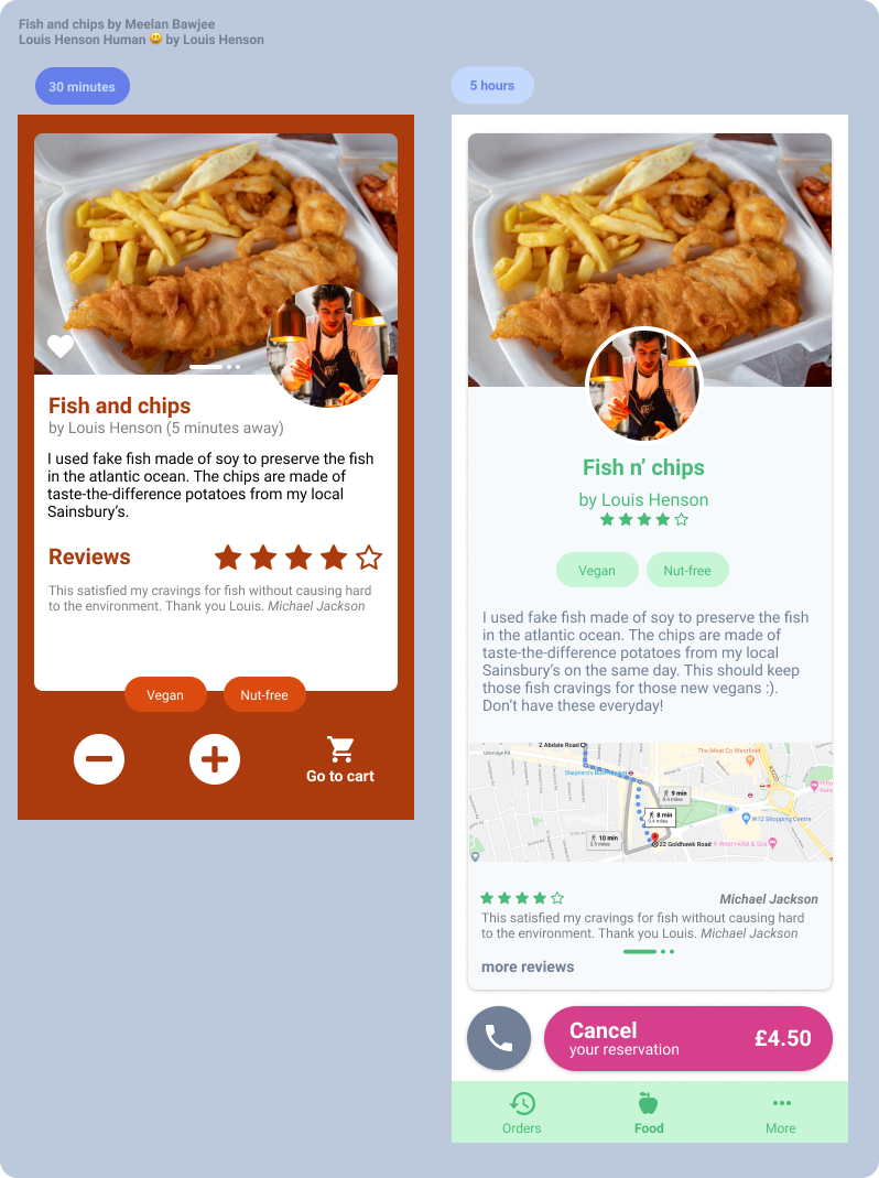 Screenshot of a mobile app UI for buying food from neighbours
