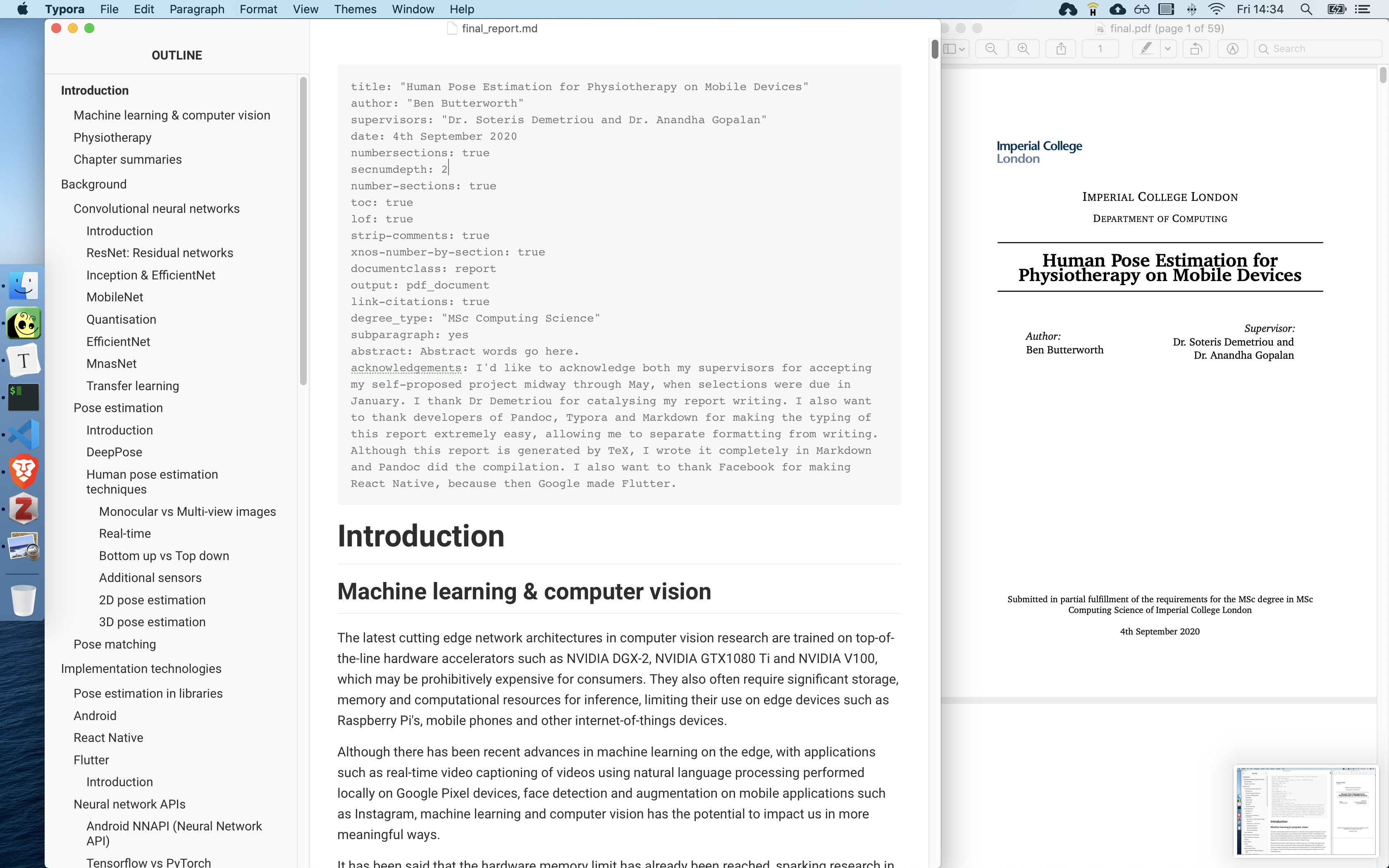My text editor on the left, and the generated PDF on the right