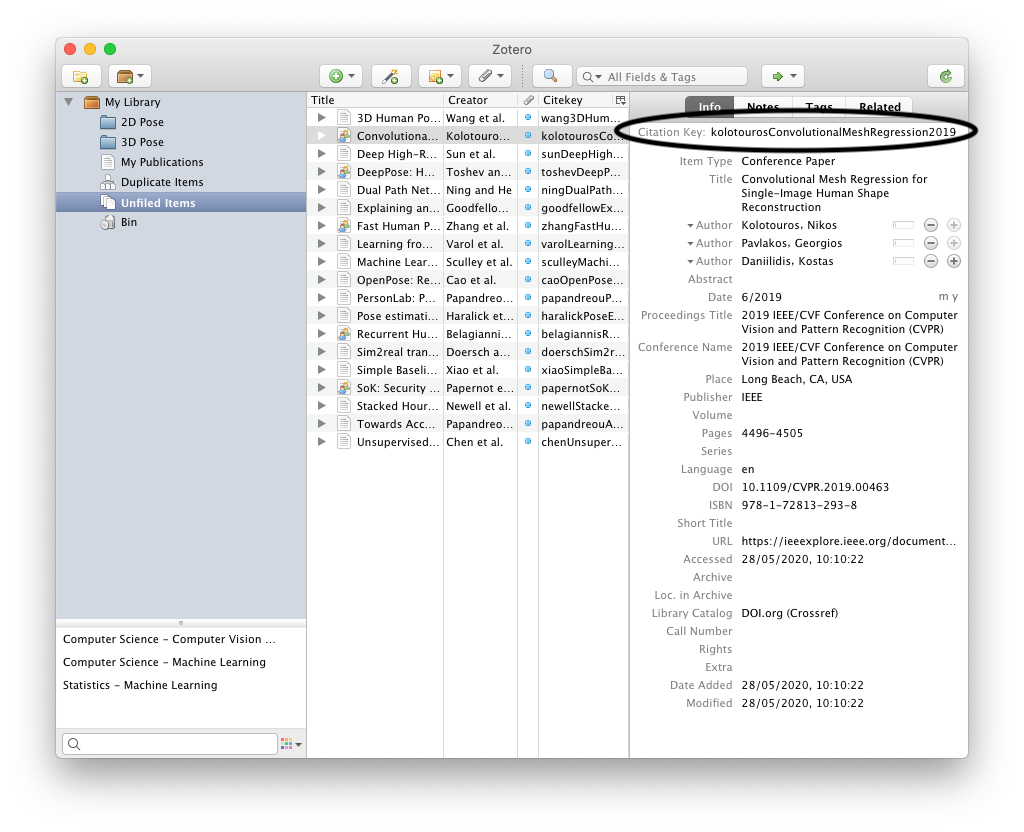 Screenshot of Zotero website with Citation Key highlighted in the top right